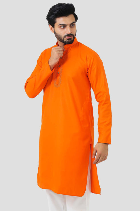 Veshbhoshaa Bluesaanchi Men'S Orange Magic Slub Kurta Set